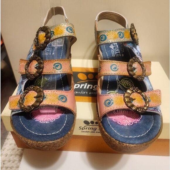 NIB L'Artiste Spring Step "Fillippa" Multi-Color Leather Sandals Sz.6 Ret.$160 - Picture 2 of 14